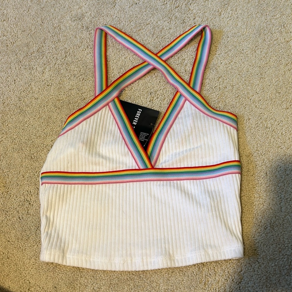 White tank top w rainbow straps